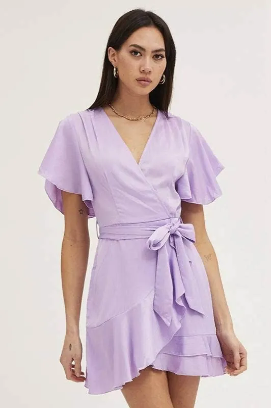 Purple Wrap Dress Evening Satin sold by Ally Fashion