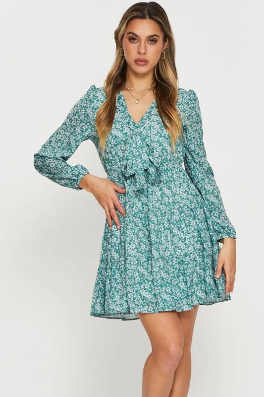 Print Mini Dress Long Sleeve sold by Ally Fashion