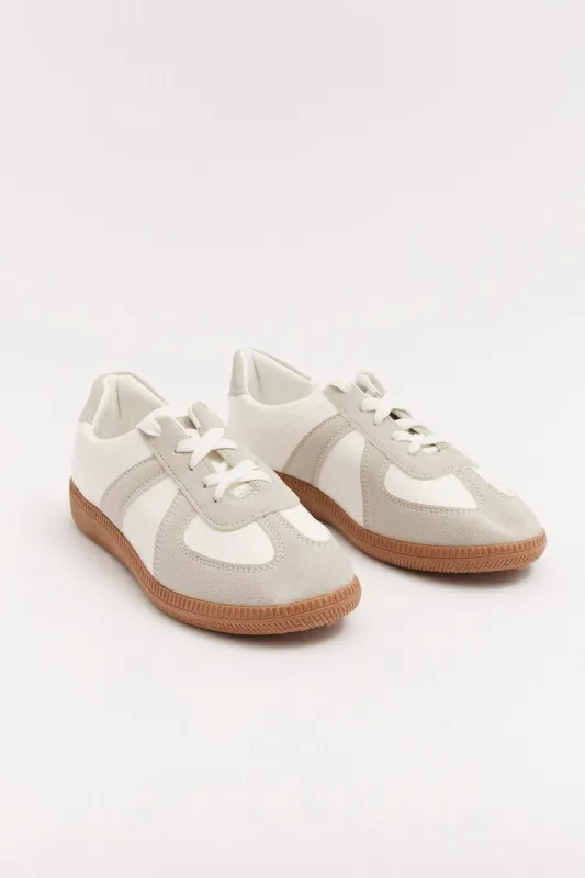 Beige Color Block Lace Up Sneakers sold by Ally Fashion