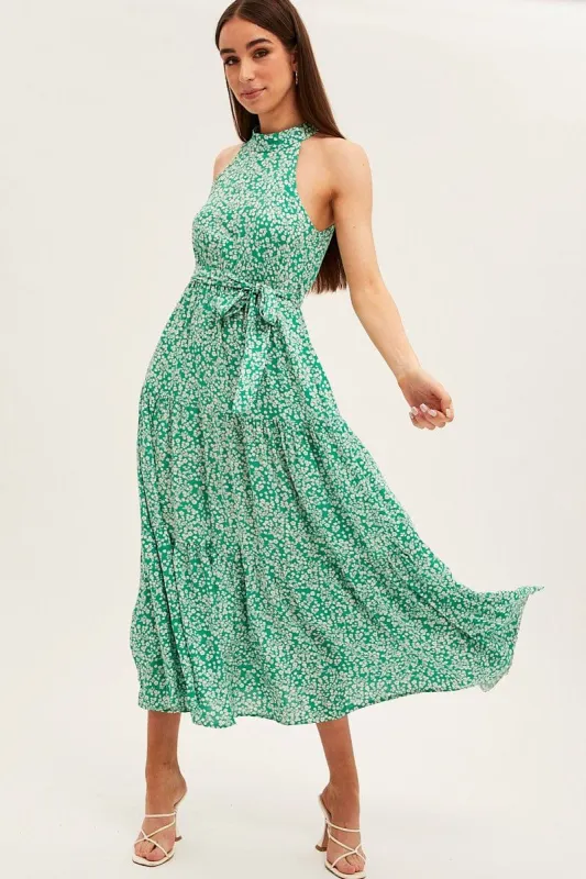 Green Floral Halter Neck Floral Maxi Dress sold by Ally Fashion