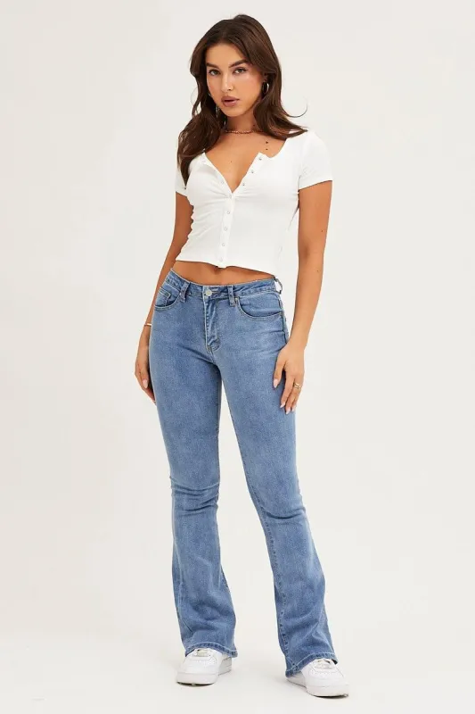 Blue Flare Denim Jeans Low Rise sold by Ally Fashion