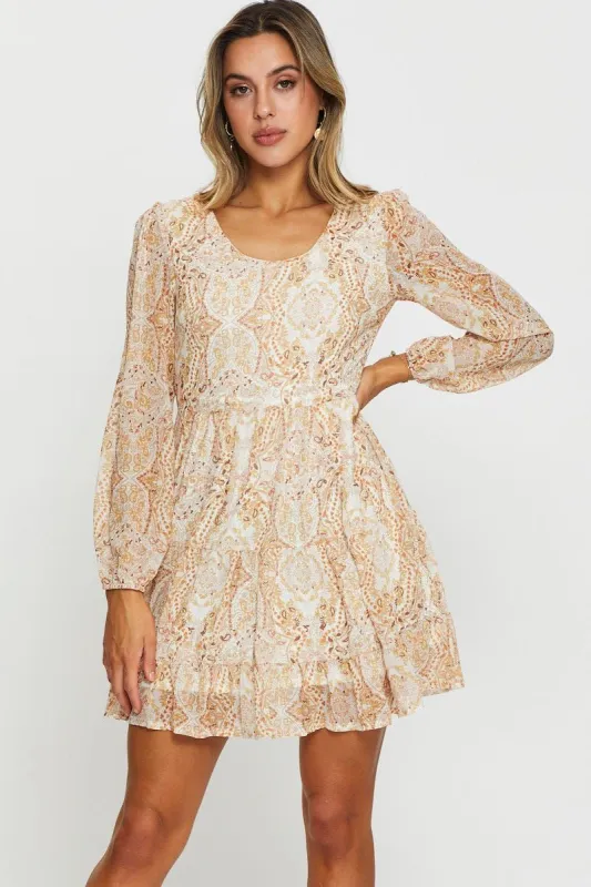 Print Mini Dress Long Sleeve Round Neck sold by Ally Fashion