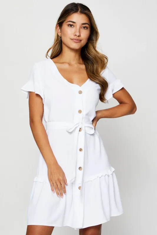 White Mini Dress Short Sleeve V Neck sold by Ally Fashion