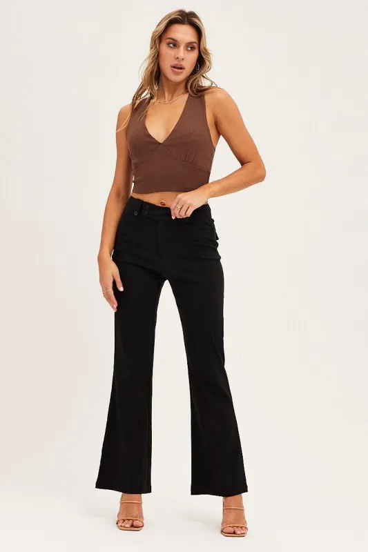 Black Mid Rise Stretch Flare Pant sold by Ally Fashion