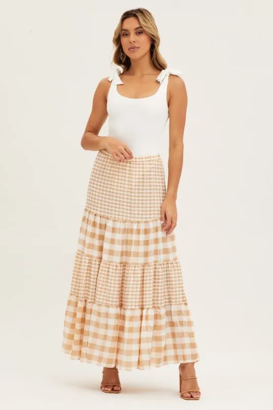Check Maxi Skirt High Rise Tiered sold by Ally Fashion