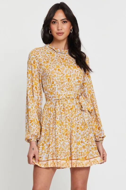Boho Print Mini Dress Long Sleeve sold by Ally Fashion