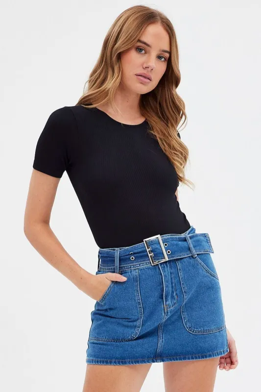 Black Bodysuit Short sleeve Crew neck Seamless sold by Ally Fashion