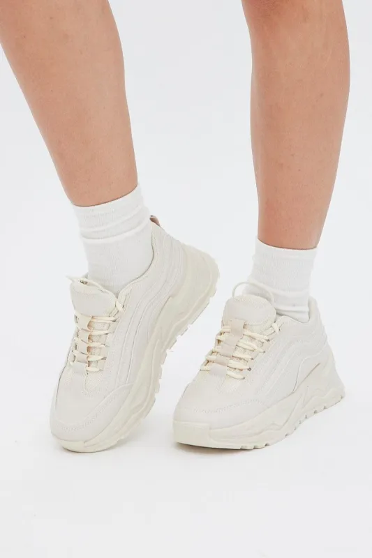 White Lace Up Chunky Sneakers Trainers sold by Ally Fashion
