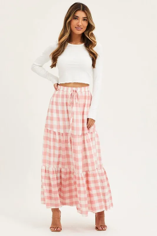 Check Maxi Skirt High Rise Tiered sold by Ally Fashion