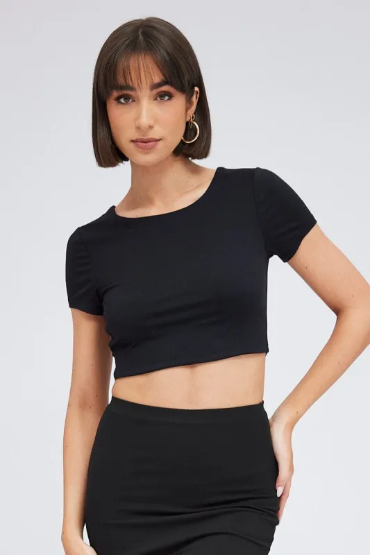 Black Supersoft Crop Top Short Sleeve sold by Ally Fashion