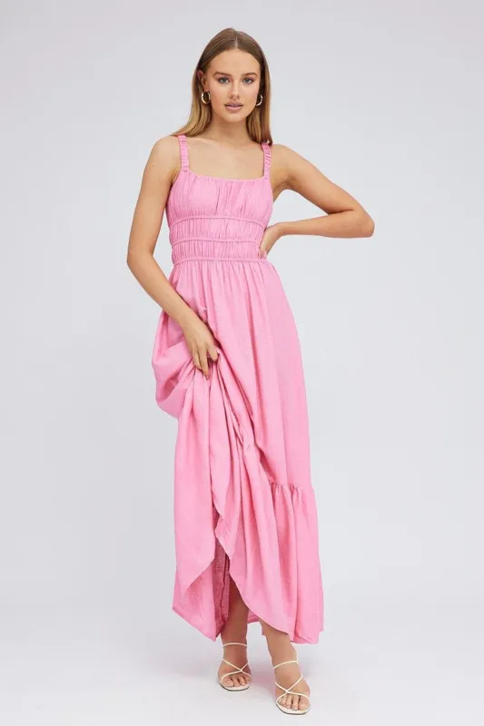 Pink Maxi Dress Sleeveless Linen Blend sold by Ally Fashion