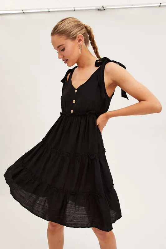 Black Tie Shoulder Skater Dress made by Ally Fashion
