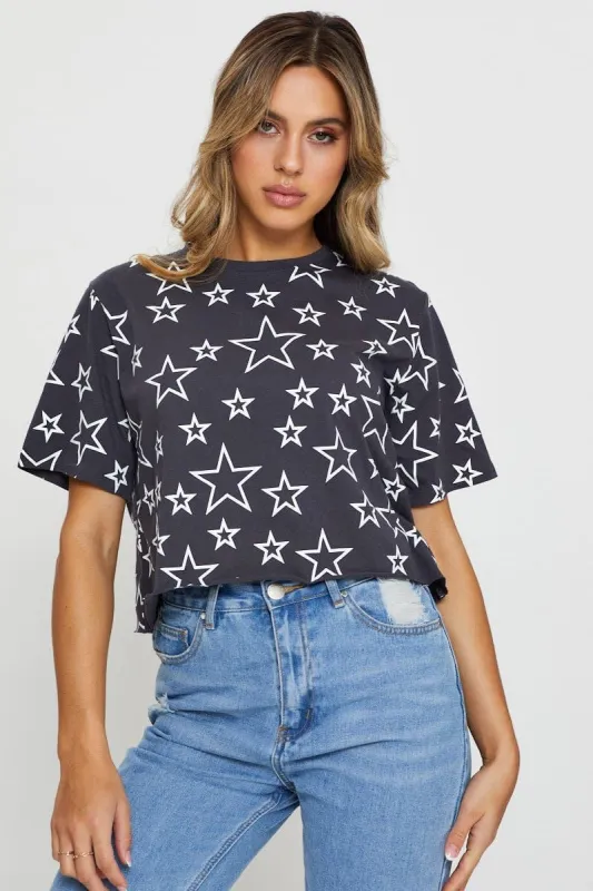 Print Short Sleeve Jersey All Over Star Print T Shirt sold by Ally Fashion
