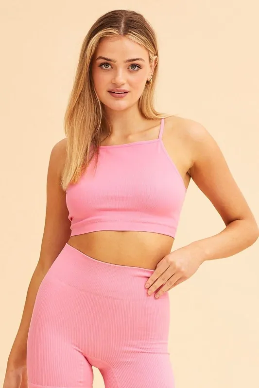 Pink Highneck Seamless Cami sold by Ally Fashion