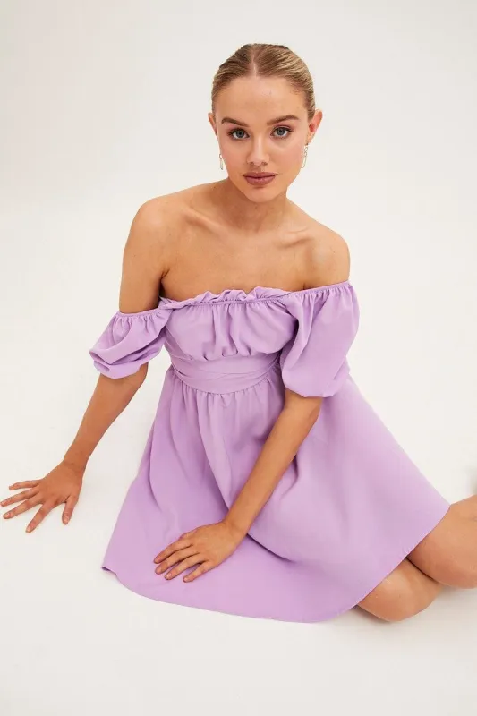 Purple Short Sleeve Skater Mini Dress sold by Ally Fashion