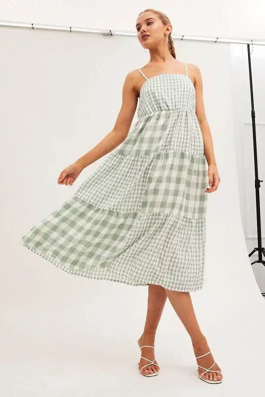 Green Check Gingham Check Maxi Dress sold by Ally Fashion