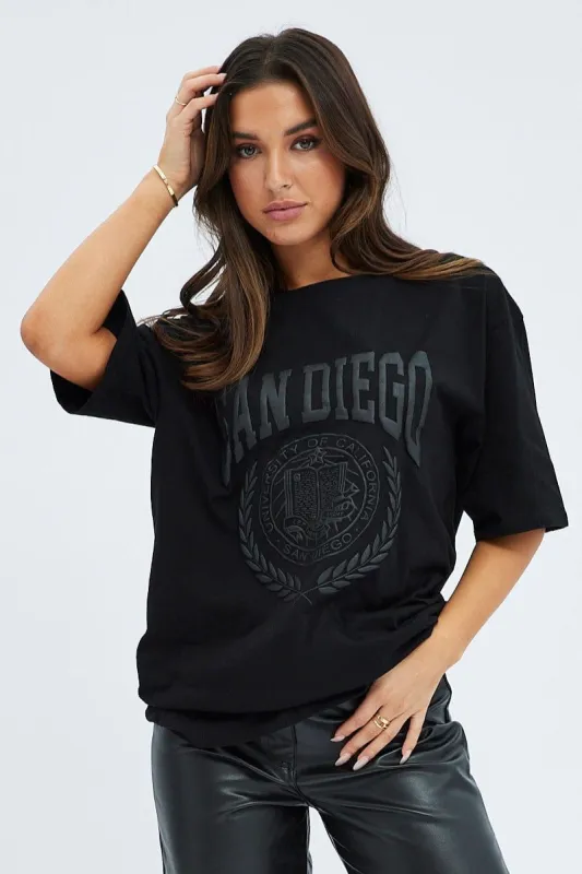 Black Tee Short Sleeve Round Neck San Diego Graphic sold by Ally Fashion