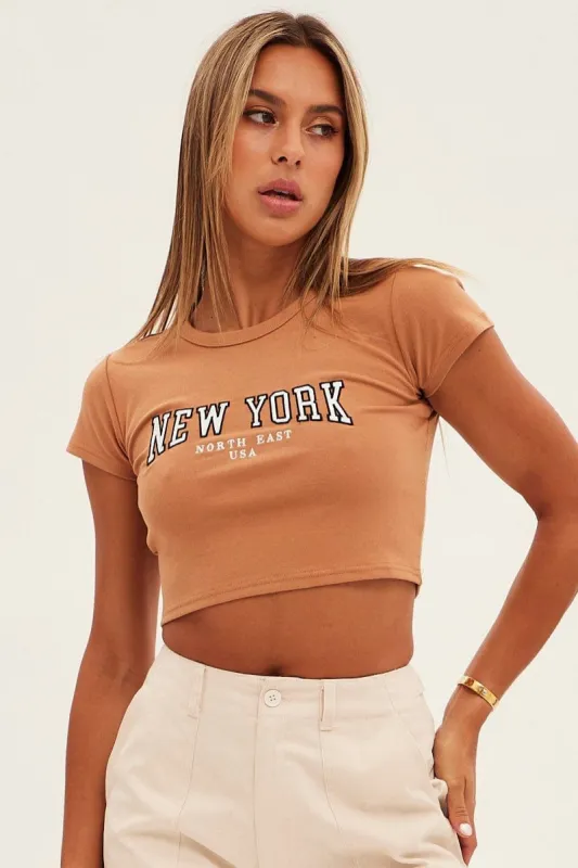 Brown Baby Tee Short Sleeve Crop Round Neck sold by Ally Fashion
