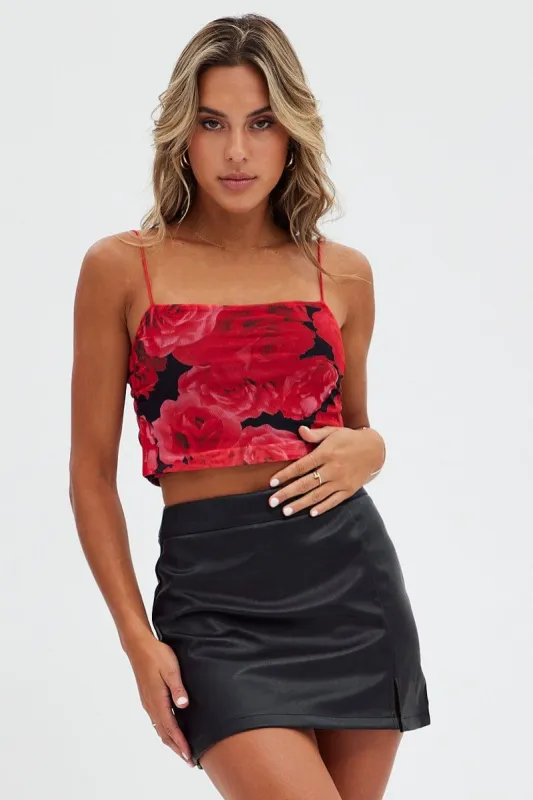 Red Abstract Singlet Straps Mesh Abstract Print sold by Ally Fashion