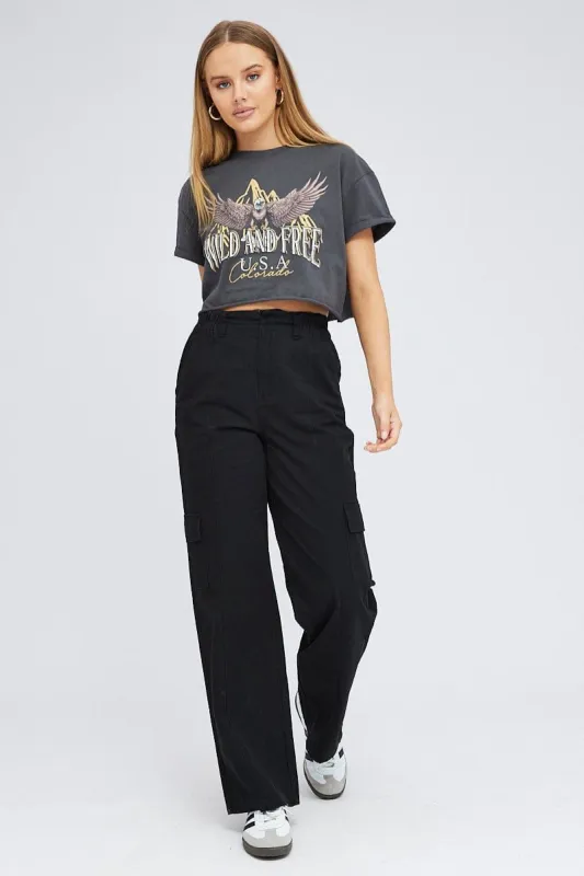 Black Cargo Pants Mid Rise sold by Ally Fashion