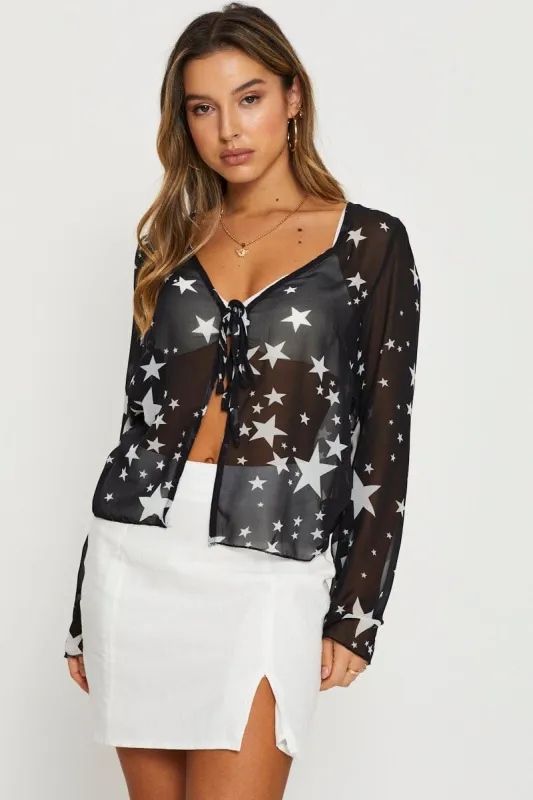 Print Sheer Top Long Sleeve sold by Ally Fashion