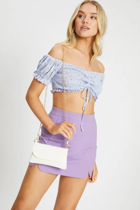 Print Short Puff Sleeve Ruche Front Top sold by Ally Fashion