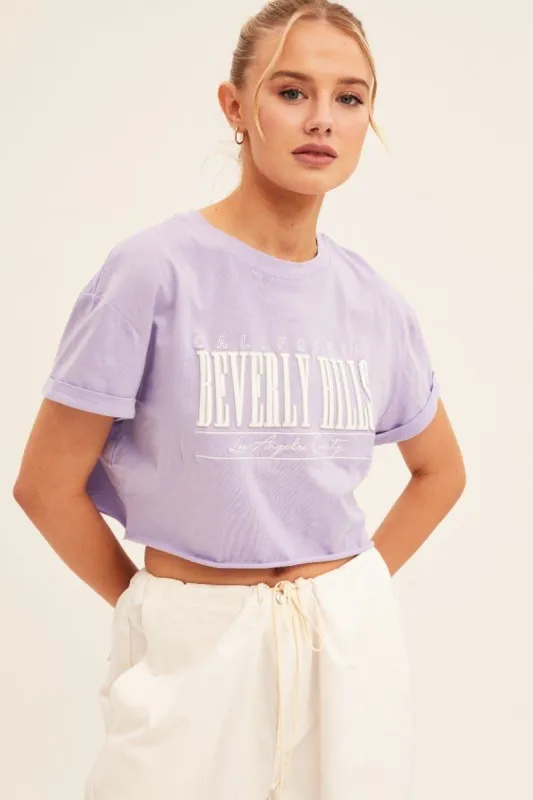 Purple Graphic T Shirt Short Sleeve Round Neck Crop sold by Ally Fashion
