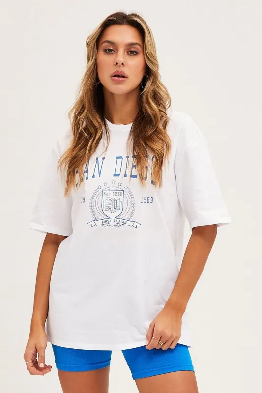 White Short Sleeve Cotton Graphic Tee sold by Ally Fashion