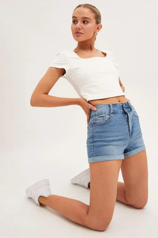 Blue Denim Shorts Skinny High Rise sold by Ally Fashion