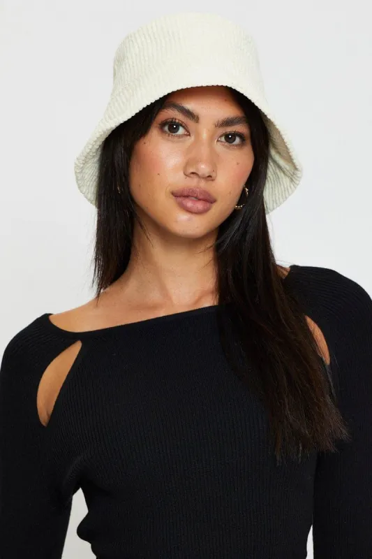 White Corduroy Bucket Hat sold by Ally Fashion