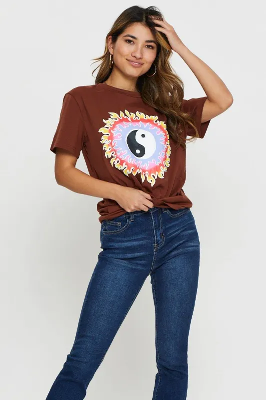 Brown Yin Yang T-Shirt sold by Ally Fashion