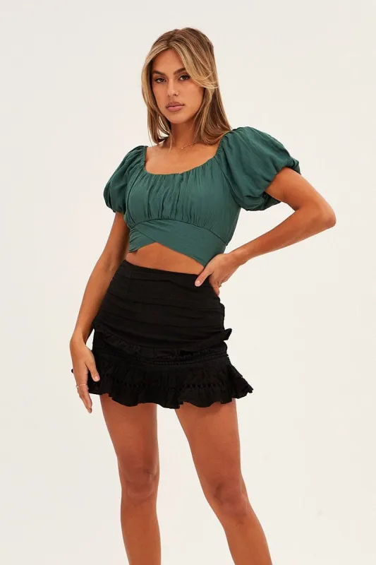 Black Flare Skirt Mini High Rise Frill Hem sold by Ally Fashion