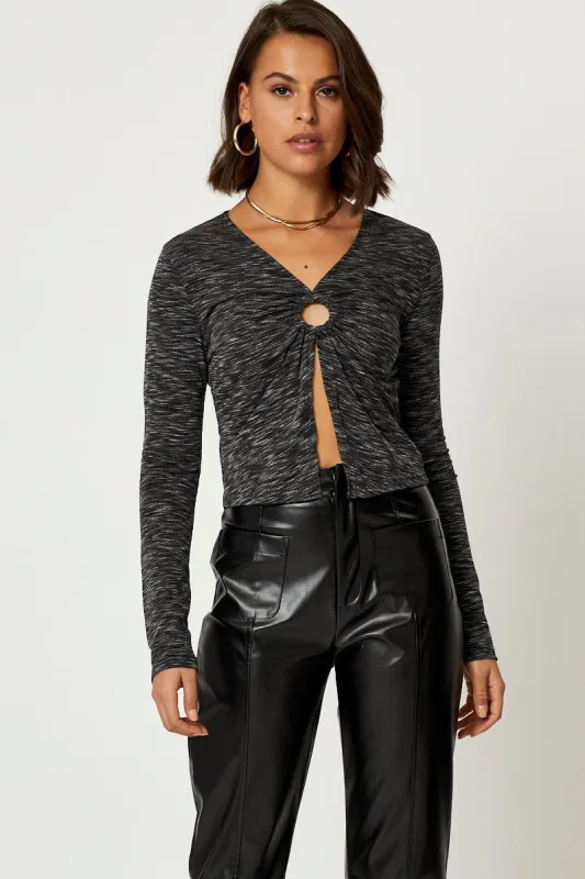 Black Keyhole Long Sleeve Top sold by Ally Fashion
