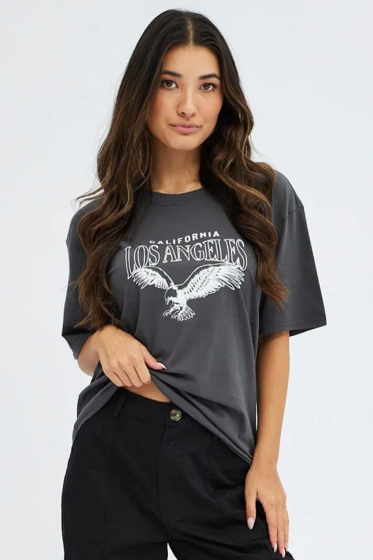 Grey Graphic T Shirt Short Sleeve sold by Ally Fashion
