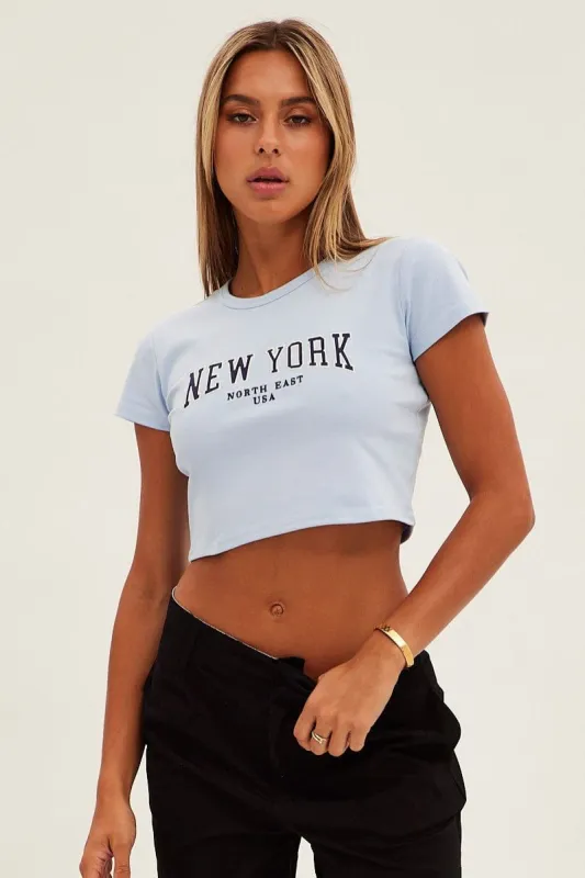 Blue Baby Tee Short Sleeve Crop Round Neck sold by Ally Fashion