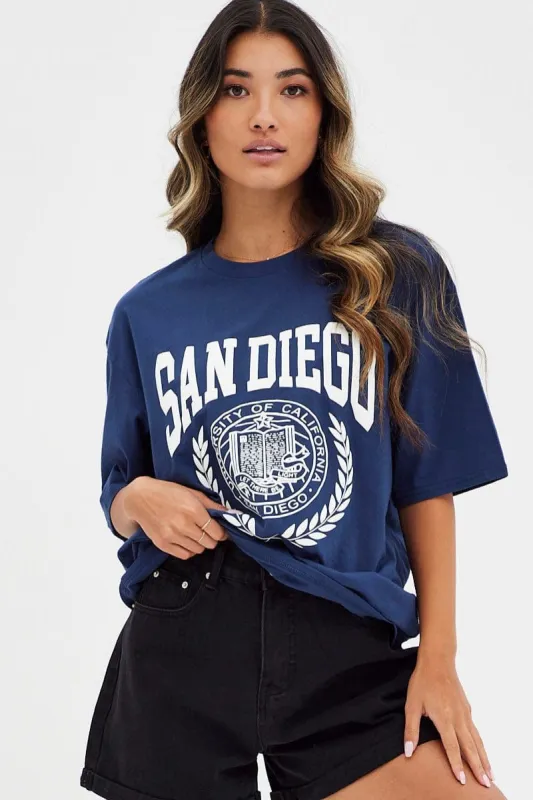 Blue Graphic Tee Short Sleeve Round Neck San Diego sold by Ally Fashion