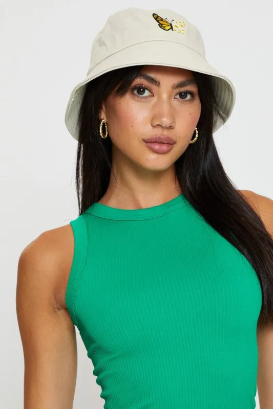 Beige Butterfly & Flower Bucket Hat sold by Ally Fashion