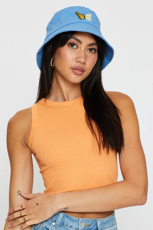 Blue Butterfly & Flower Bucket Hat sold by Ally Fashion