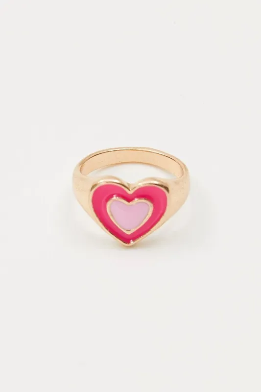 Pink Heart Chunky Ring sold by Ally Fashion