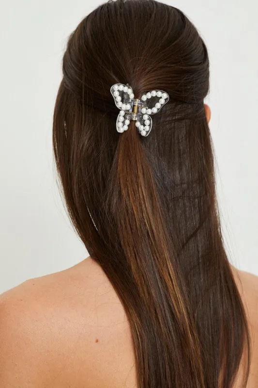 Metallic Butterfly Hair Claw With Pearls sold by Ally Fashion
