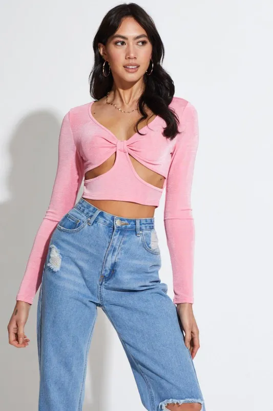 Pink Cut Out Top Long Sleeve Crop sold by Ally Fashion