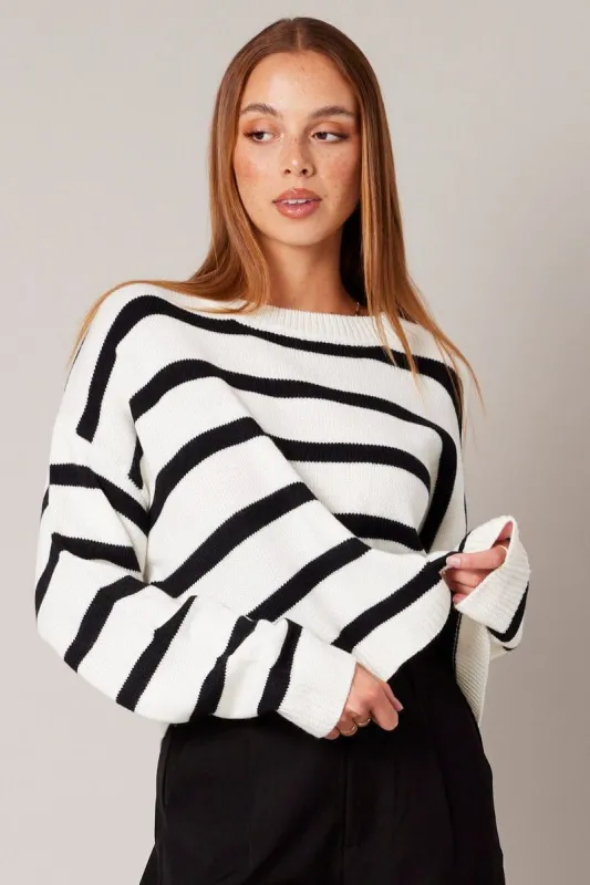 White Stripe Knit Jumper sold by Ally Fashion
