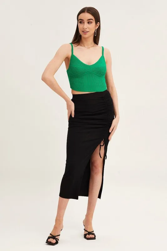 Black Front Split Pencil Skirt Midi Ribbed sold by Ally Fashion