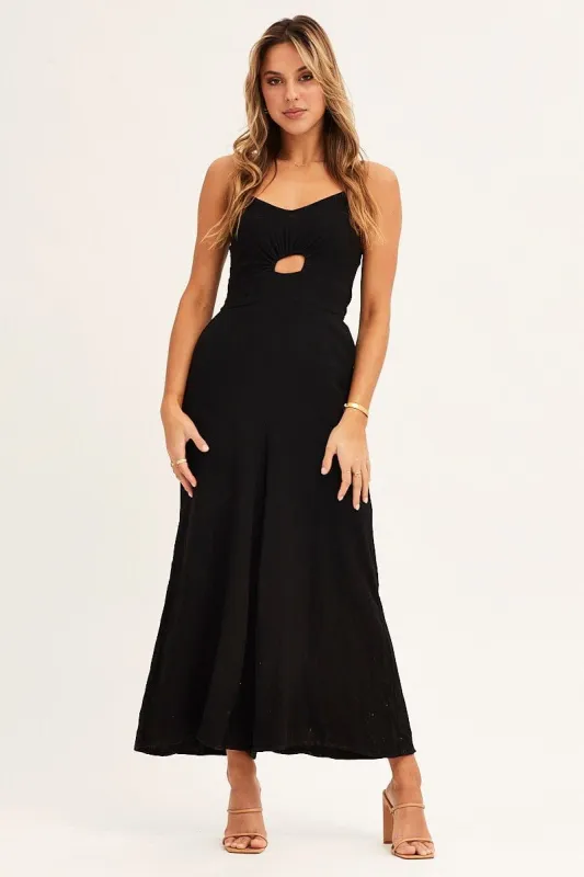 Black Sleeveless Jumpsuit Cut Out V-Neck sold by Ally Fashion