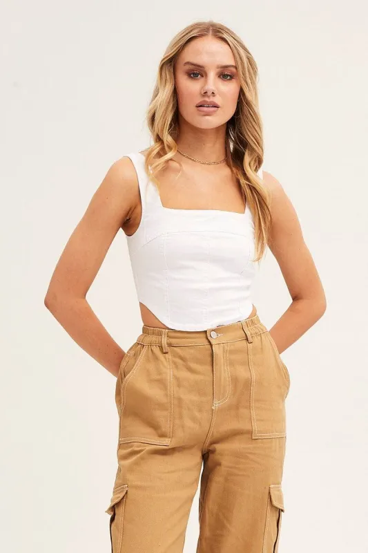 White Corset Top Sleeveless Crop Stretch Denim sold by Ally Fashion