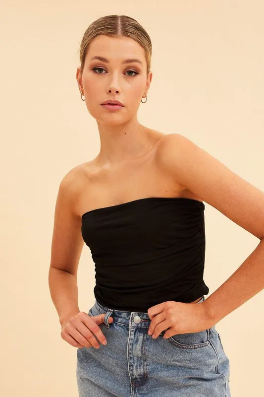 Black Essential Ruched Crop Bandeau sold by Ally Fashion