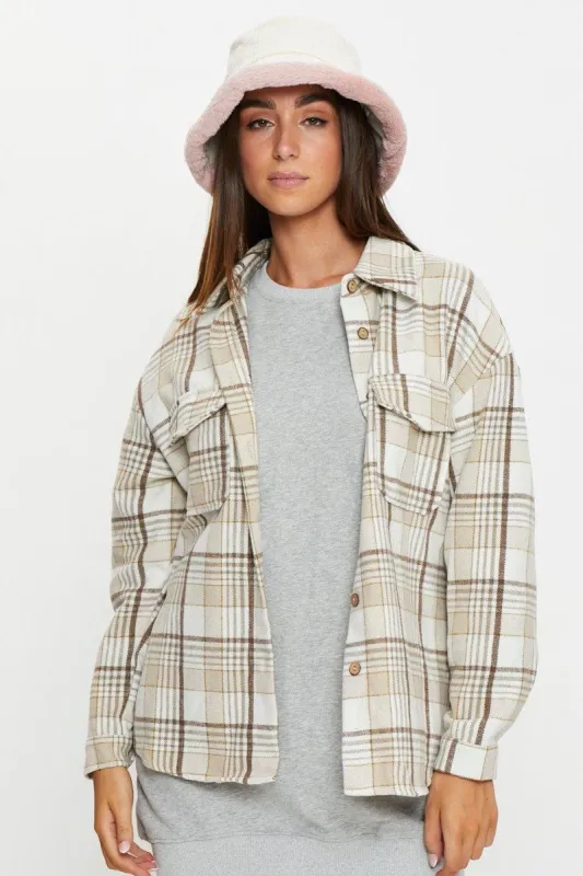 White Cord Teddy Fur Trim Bucket Hat sold by Ally Fashion