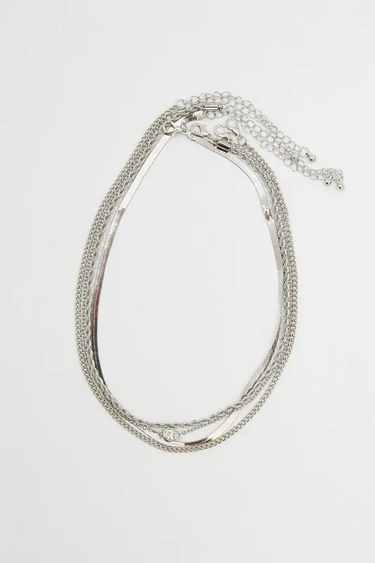 Silver 4Pcs Rhinestone Chain Necklace sold by Ally Fashion