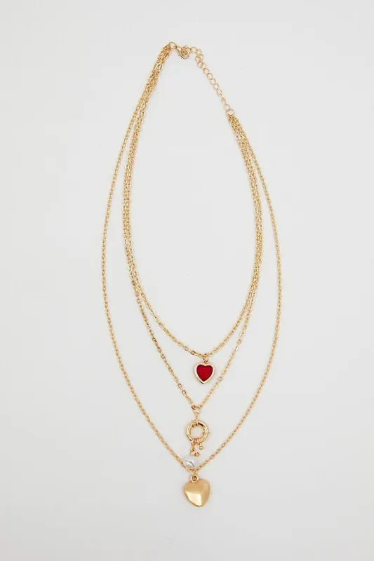 Gold Heart Decor Layered Necklace sold by Ally Fashion