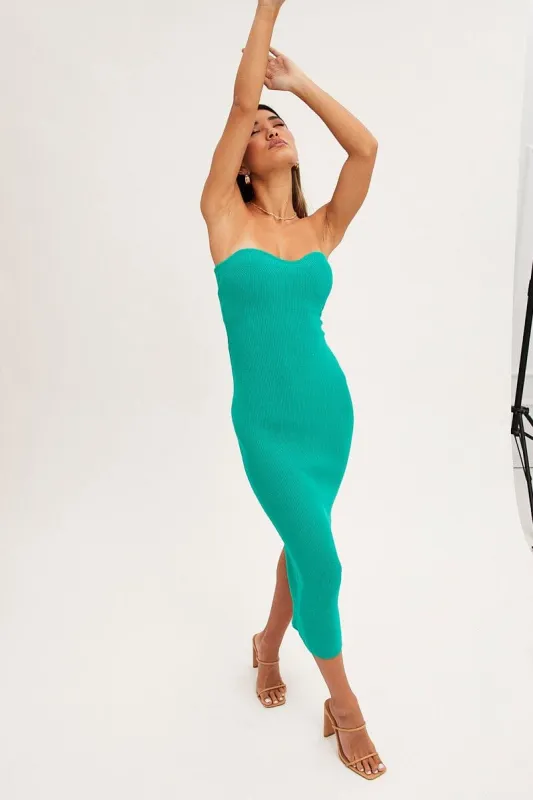 Green Sweetheart Neckline Bandeau Knit Bodycon Dress sold by Ally Fashion